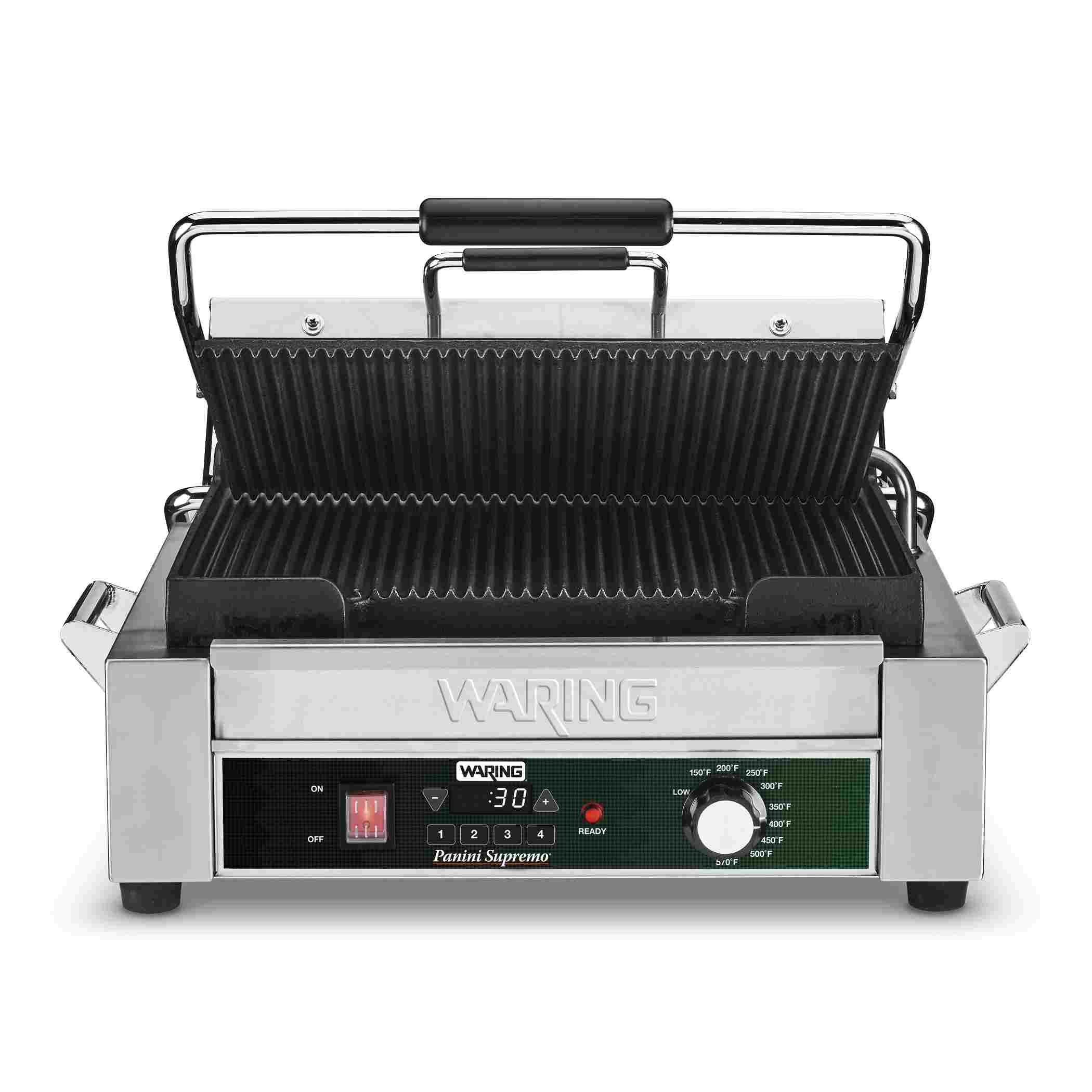 Ribbed Panini Grill with Programmable Timer, 14.5" x 11"